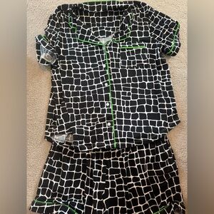 kate spade Black and White Kids Pajama Set with Green Trim